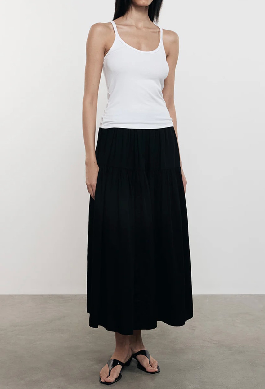 Enza Costa 2 Black Tiered Maxi Skirt